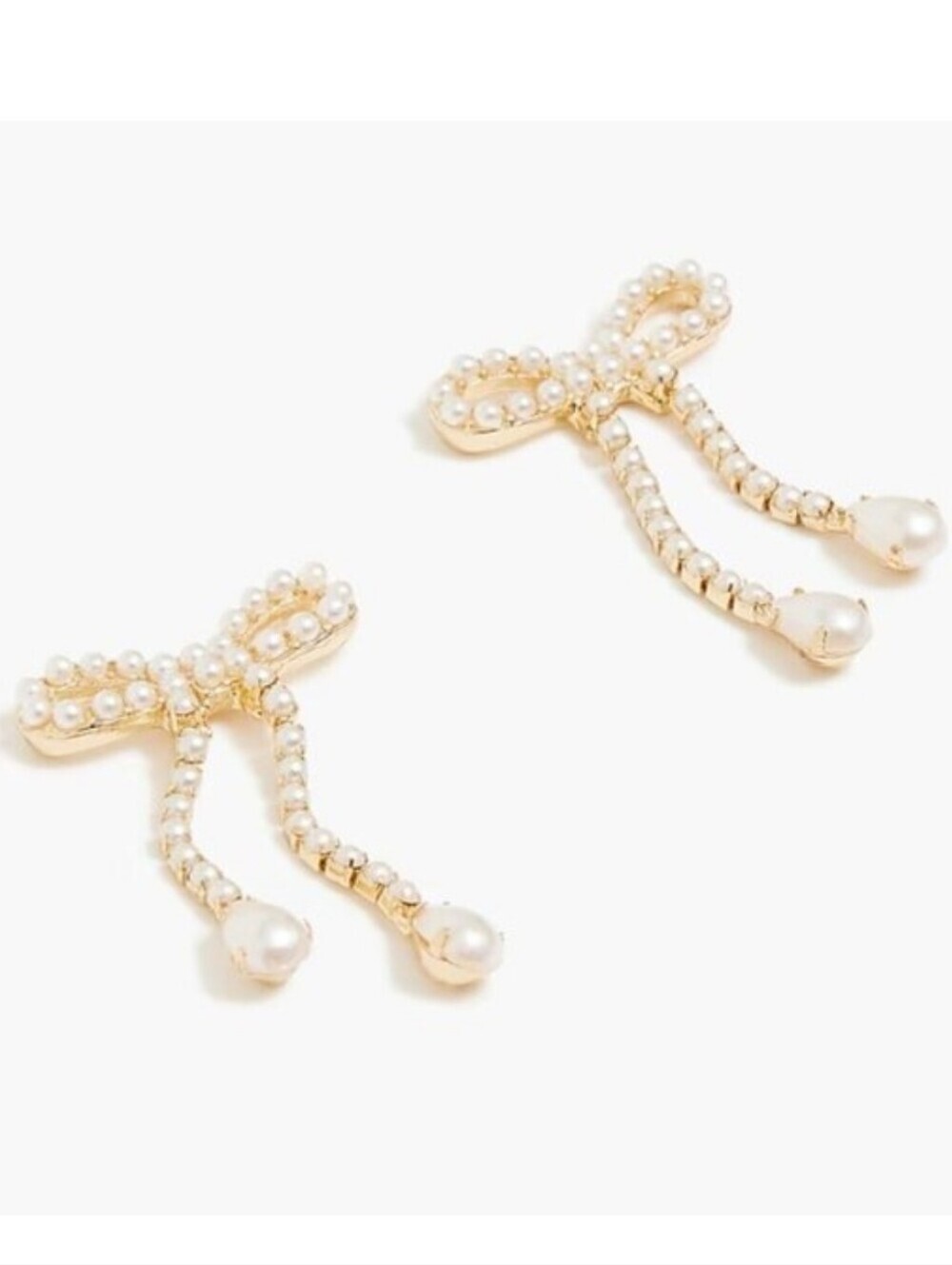 NWT! J. Crew Factory,  Pearl and Gold Bow Drop Earrings, MSRP $44.50